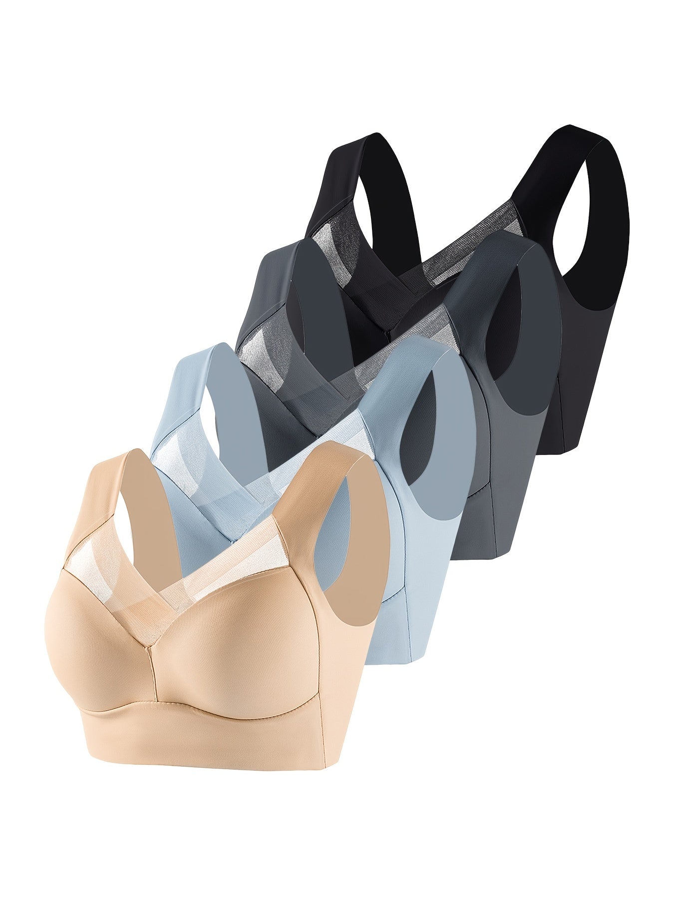 4pcs Wireless Bras Mesh Full Coverage Lingerie Set