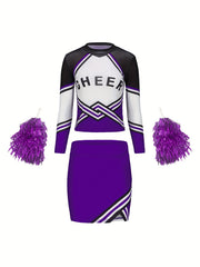 Kids Cheerleading Suit Long Sleeve Party Short Skirt