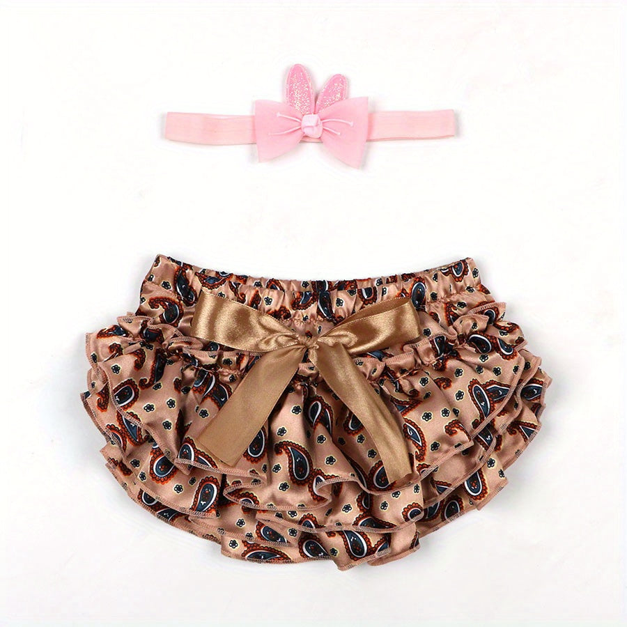 Baby Shorts Cashew Flower Pattern Satin PP Pants Set