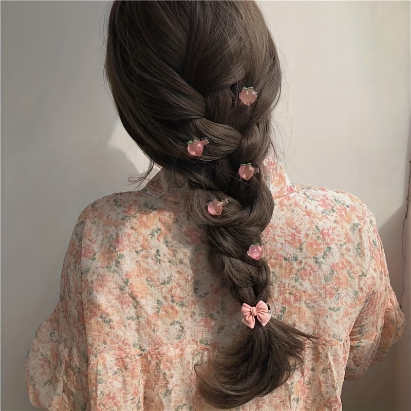 5pcs Pink Hair Clip Set Bow Camellia Peach Heart Edge Clip Hair Accessories