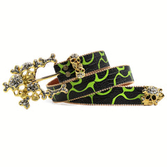 Large Skull Head Rhinestone Belt for Men