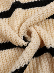 Striped Open Front Drop Shoulder Knit Cardigan for Women