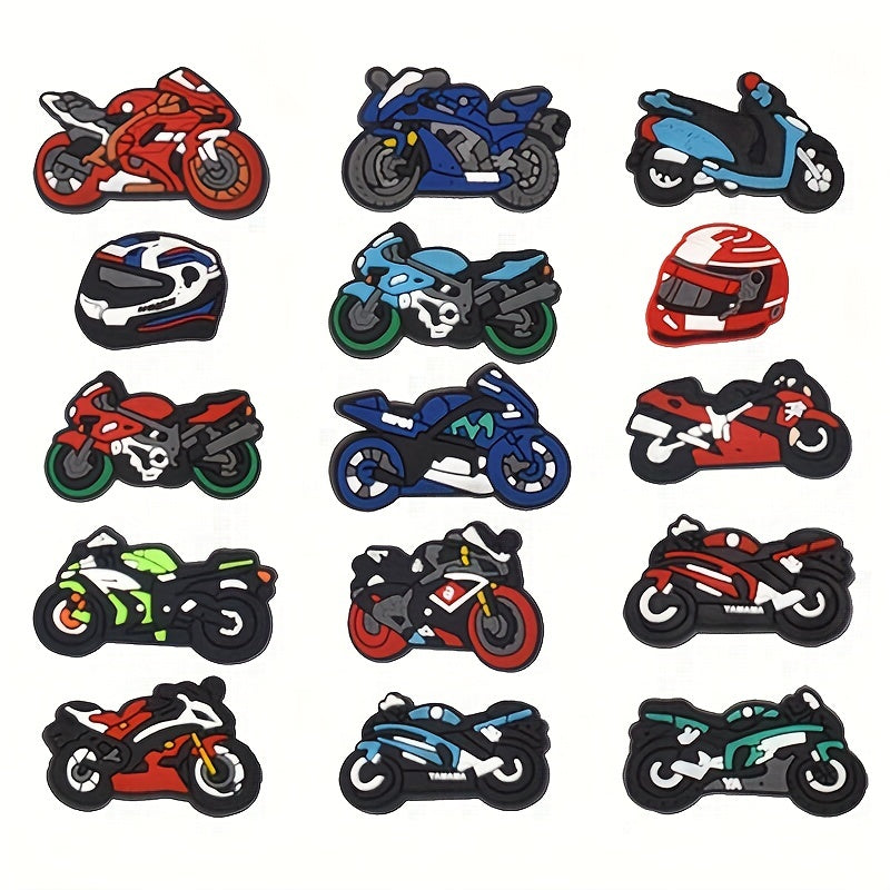 15pcs Motorcycle Cartoon Shoe Charms for Clogs & Garden Shoes - DIY Accessories
