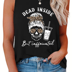 Halloween Casual Tank Top Women's Plus Skull & Slogan Print Vest