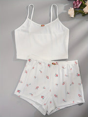 Floral Print Pajama Set Cami Top & Shorts