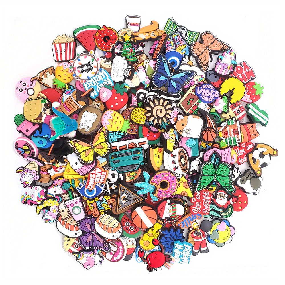 Colorful Cartoon PVC Shoe Charms Mix - Heart Flower Animal Food Designs
