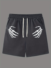 Hand Pattern Active Shorts with Drawstring