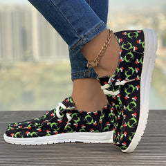 Christmas Print Flat Sporty Loafers Shoes Casual Non Slip Boat Shoes