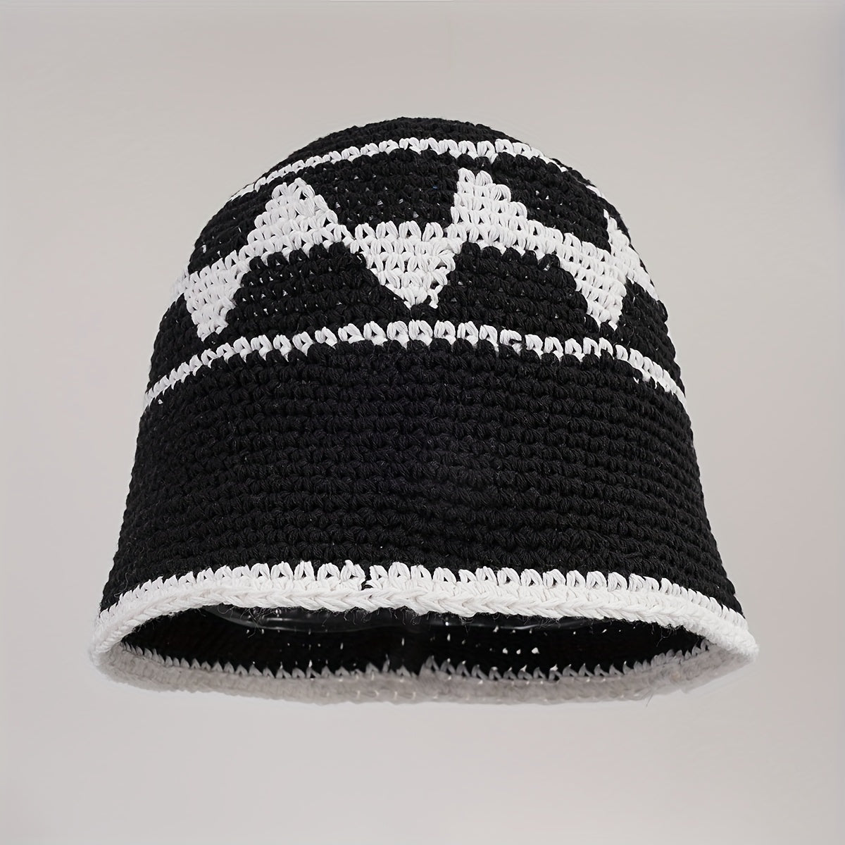 Vintage Plaid Crochet Bucket Hat Classic Basin Hat Casual Breathable Cloche Hats