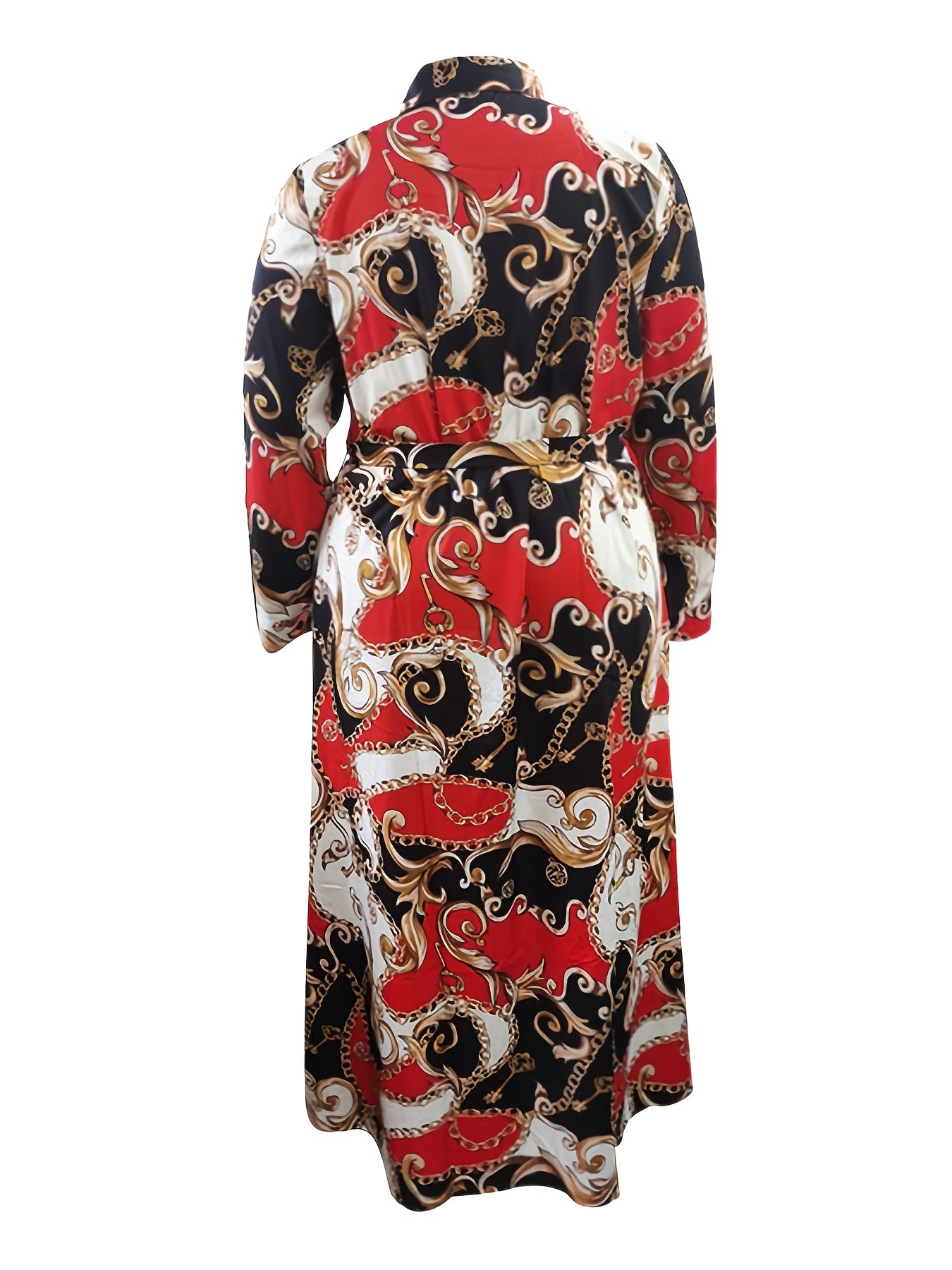 Baroque Print Long Sleeve Shirt Dress