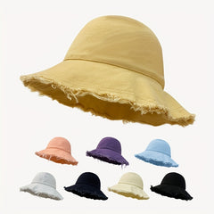 Candy Washed Bucket Hat Wide Frayed Brim Denim