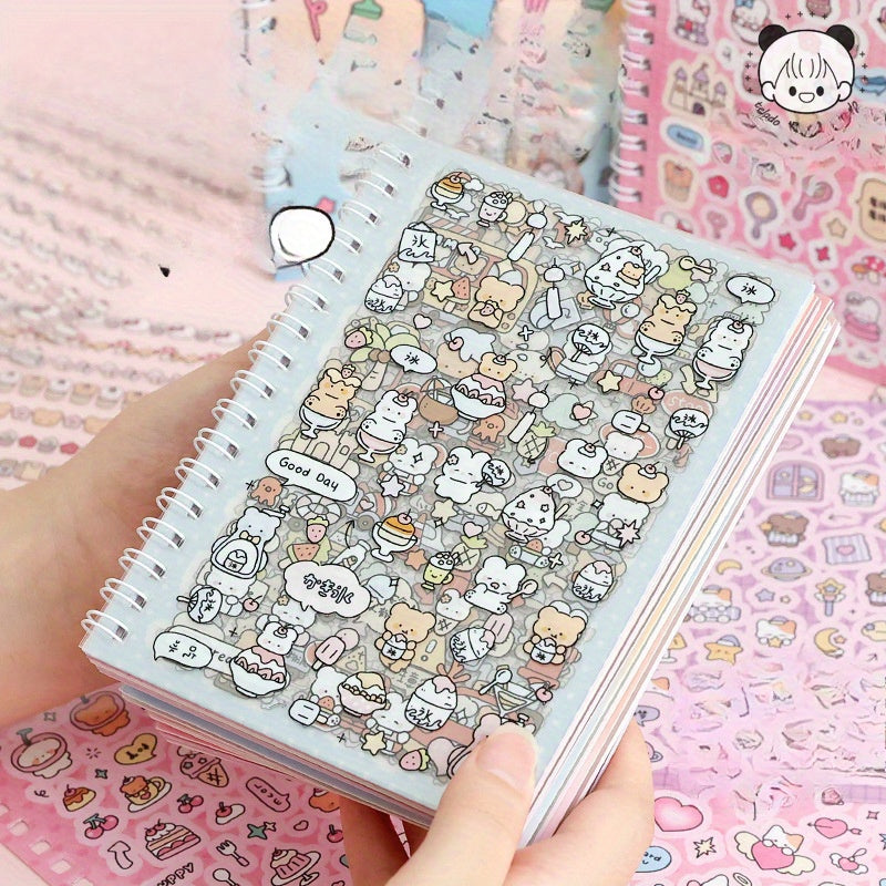 Cartoon Character Sticker Book - 14 Adorable Animal & Food Themed Stickers