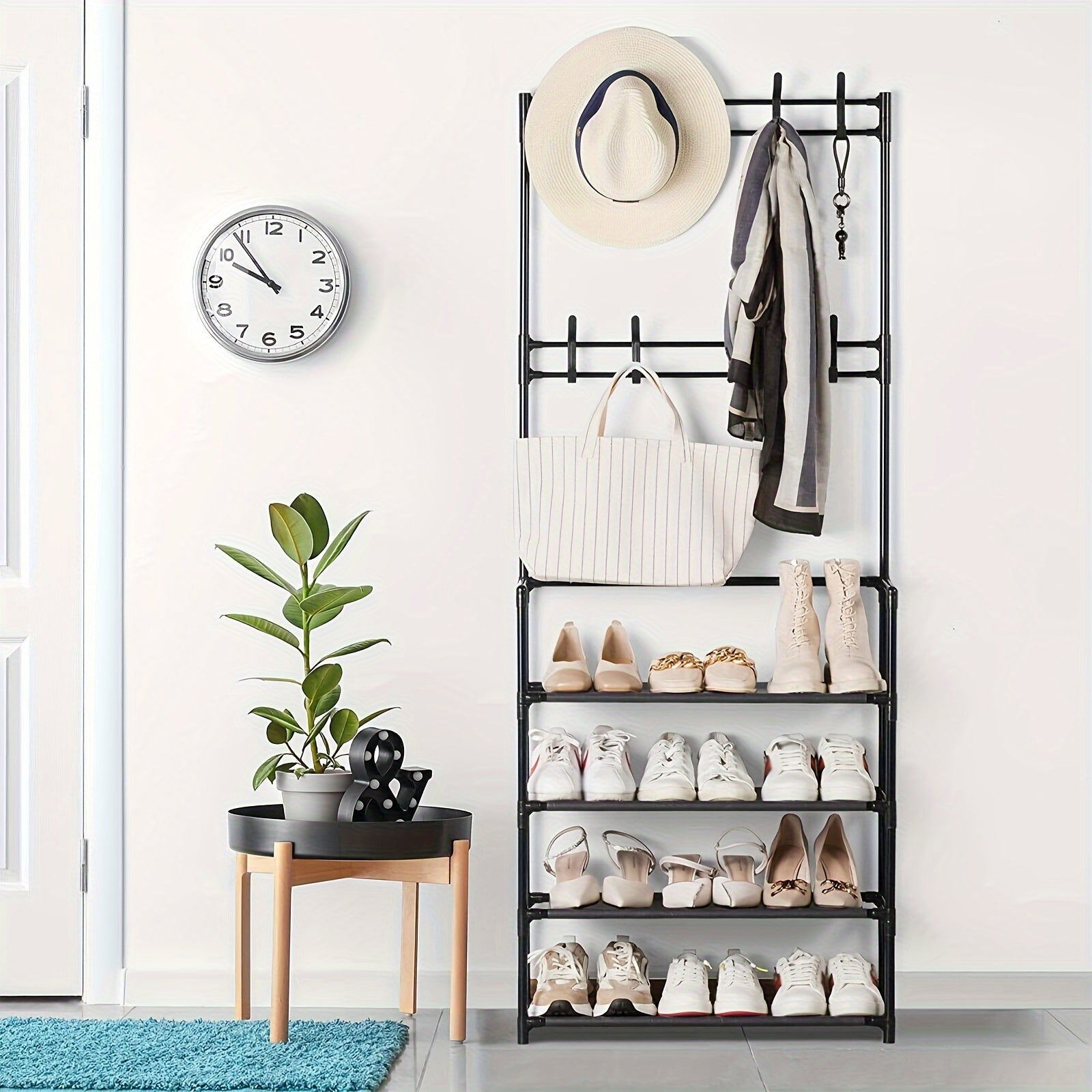 Coat Rack Shoe Storage Shelf Hanging Clothes Stand Hats Coats Balcony Drying Rac