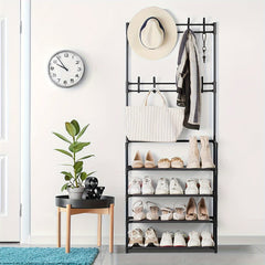 Coat Rack Shoe Storage Shelf Hanging Clothes Stand Hats Coats Balcony Drying Rac
