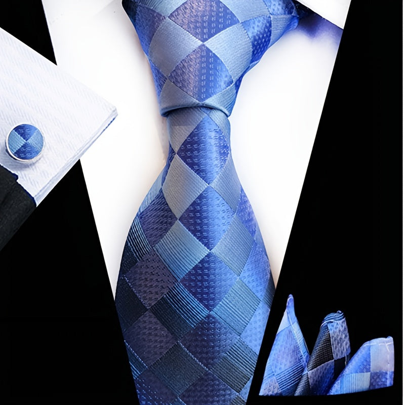 Men's Tie, Pocket Square, Cufflinks, Tie Clip Set