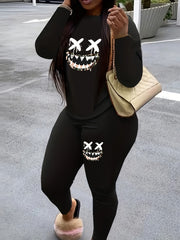 Funny Face Print Top & Leggings Set