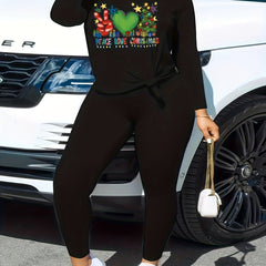 Women's Plus Graphic Long Sleeve Top & Leggings Set