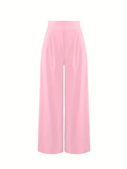 Solid Wide Leg Flare Pants High Waist Casual Pocket