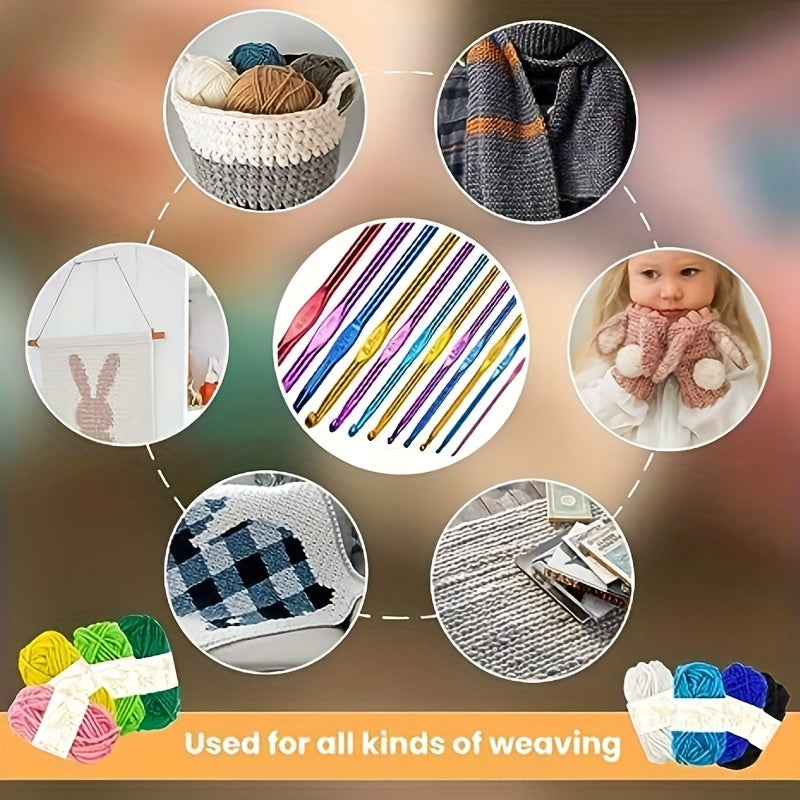 24pcs Crochet Kit: 12 Acrylic Yarn 10g + 12 Knitting Crochet Hooks 2-8mm