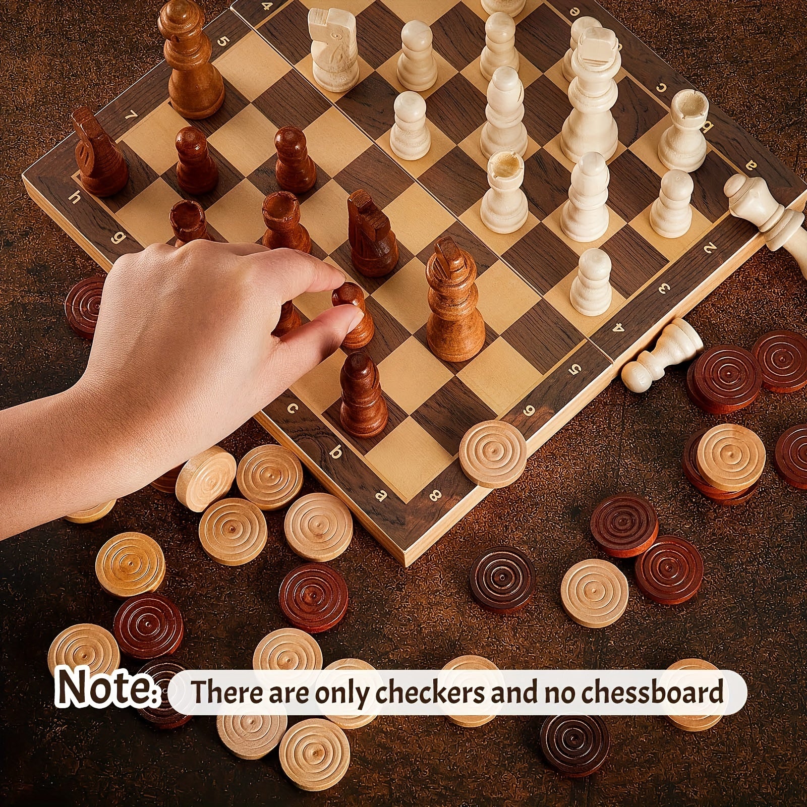 Wooden Checkers Chess Set with Storage Bag