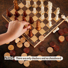 Wooden Checkers Chess Set with Storage Bag