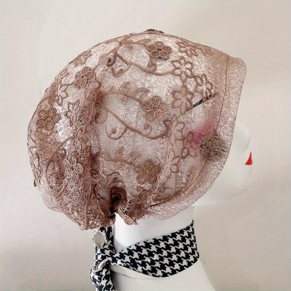 Flower Embroidery Lace Beanie Thin Breathable Turban Cap Head Wrap