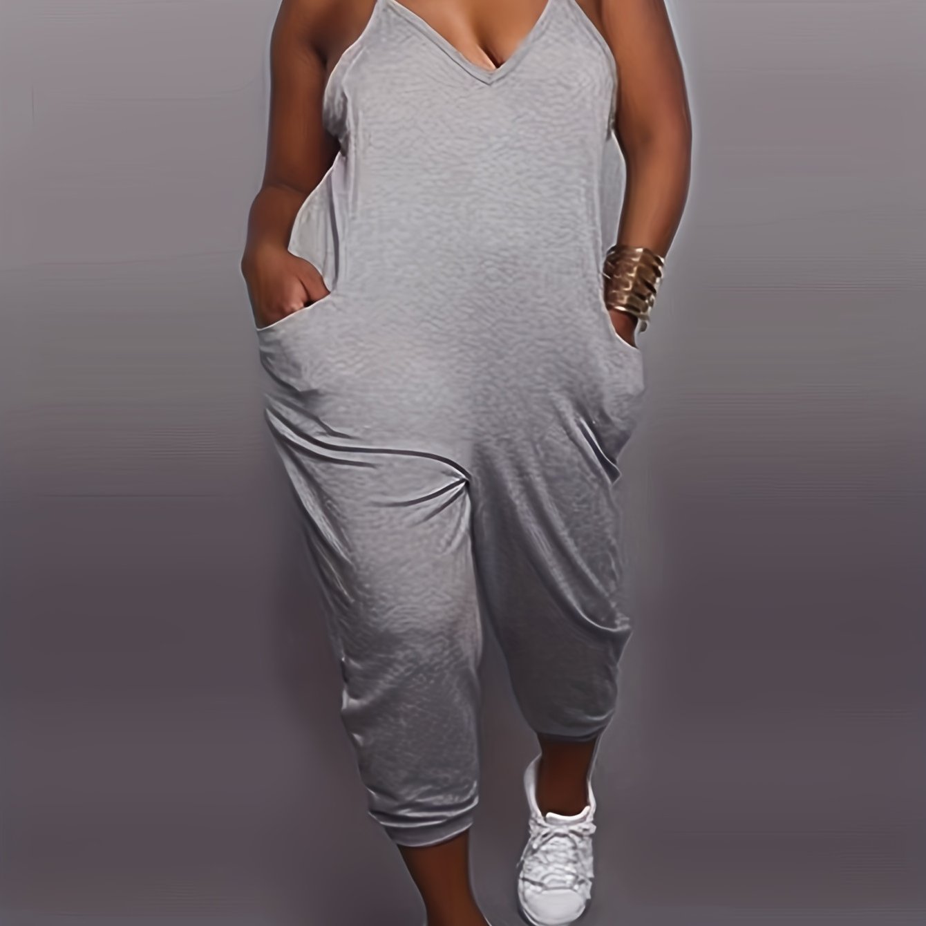 V Neck Spaghetti Jumpsuit Dual Pockets Sexy Summer Women's Clothing