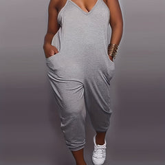 V Neck Spaghetti Jumpsuit Dual Pockets Sexy Summer Women's Clothing