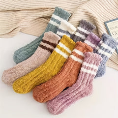 9 Pairs Striped Fuzzy Socks Comfy & Warm Home Floor Socks Women's