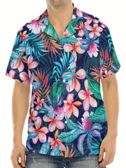 Tropical Flower Print Hawaiian Shirt Short Sleeve for Men