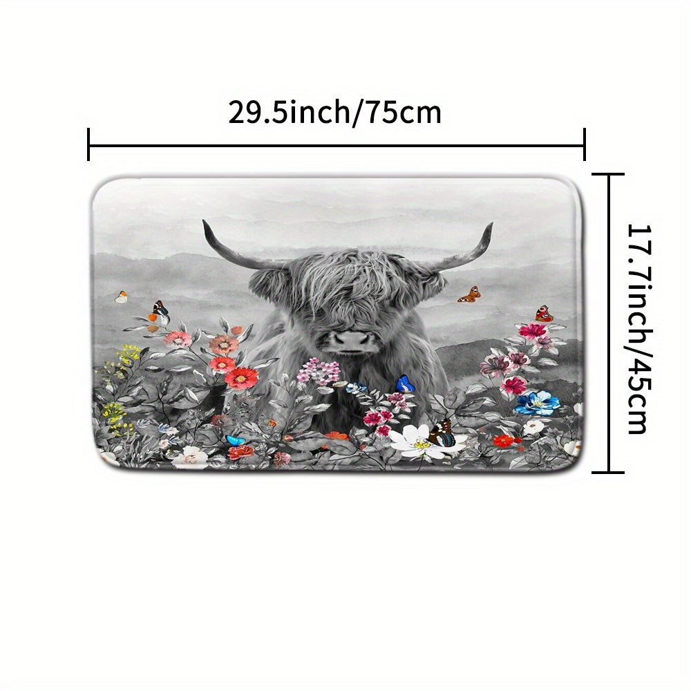 Highland Cow Shower Curtain Set with 12 Hooks and Non Slip Bathroom Rug