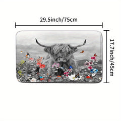Highland Cow Shower Curtain Set with 12 Hooks and Non Slip Bathroom Rug