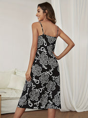 Flower Print Slip Nightdress Backless Sleep Dress