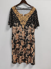 Floral Print Short Sleeve Midi Dress With Pockets