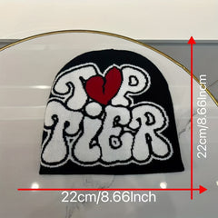 Fashionable Ear Protection Knit Beanie Hat with Letter Embroidery