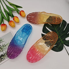 Women's Hollow Out Slides Closed Toe Flat Shoes Slip On Summer Shoes