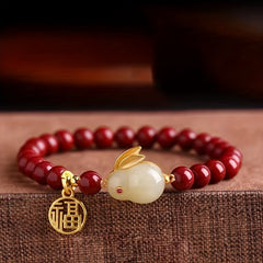 Jade Rabbit Bracelet Zodiac Rabbit Year Lucky Card Beads Hand String