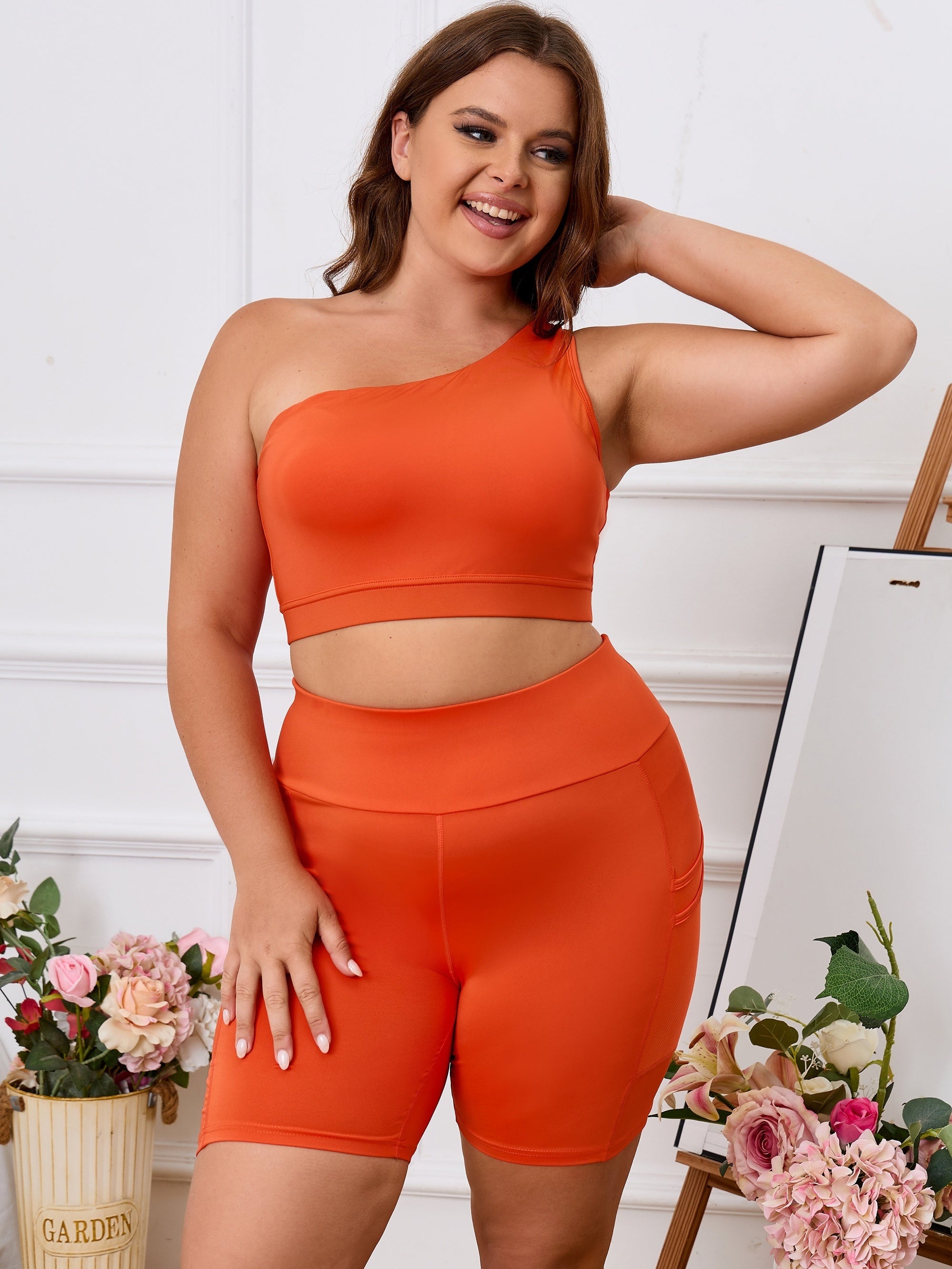One Shoulder Crop Top & Shorts Two Piece Set