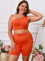 One Shoulder Crop Top & Shorts Two Piece Set