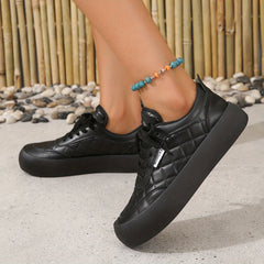Women's Quilted Sneakers Lace Up Geometric Pattern Casual Shoes