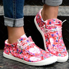 Pink Heart Letter Print Women's Canvas Shoes Flat Comfortable Lightweight
