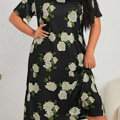 Nightdress Women's Plus Floral Print Short Sleeve Tee Sleep Dress