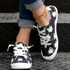 Daisy Pattern Lace Up Casual Flat Shoes Women's Footwear