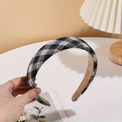 Plaid Pattern Wide Headband Soft Sponge Hair Hoop Vintage Hair Accessory
