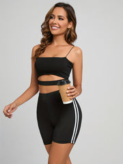 Striped Print High Waist Shorts Slim Summer Shorts Women's Clothing