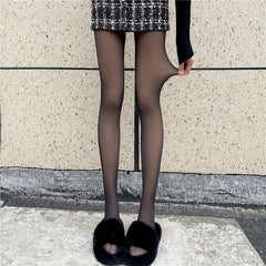2-Pack High Waist Opaque Tights Slim Footed Pantyhose