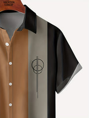 Men's Geometric Print Button Down Shirt Short Sleeve Bowling Tee