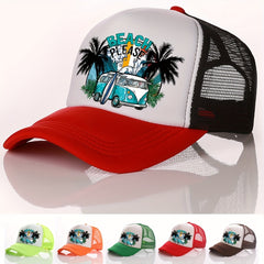 Summer Multicolor Beach Car Print Men's Peaked Cap