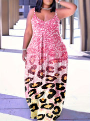 Casual Cami Dress Women's Plus Gradient Glitter Leopard Print