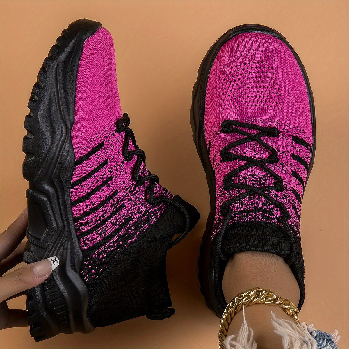 Women's Ombre Thick Sole Running Shoes Lace Up Platform Sneakers